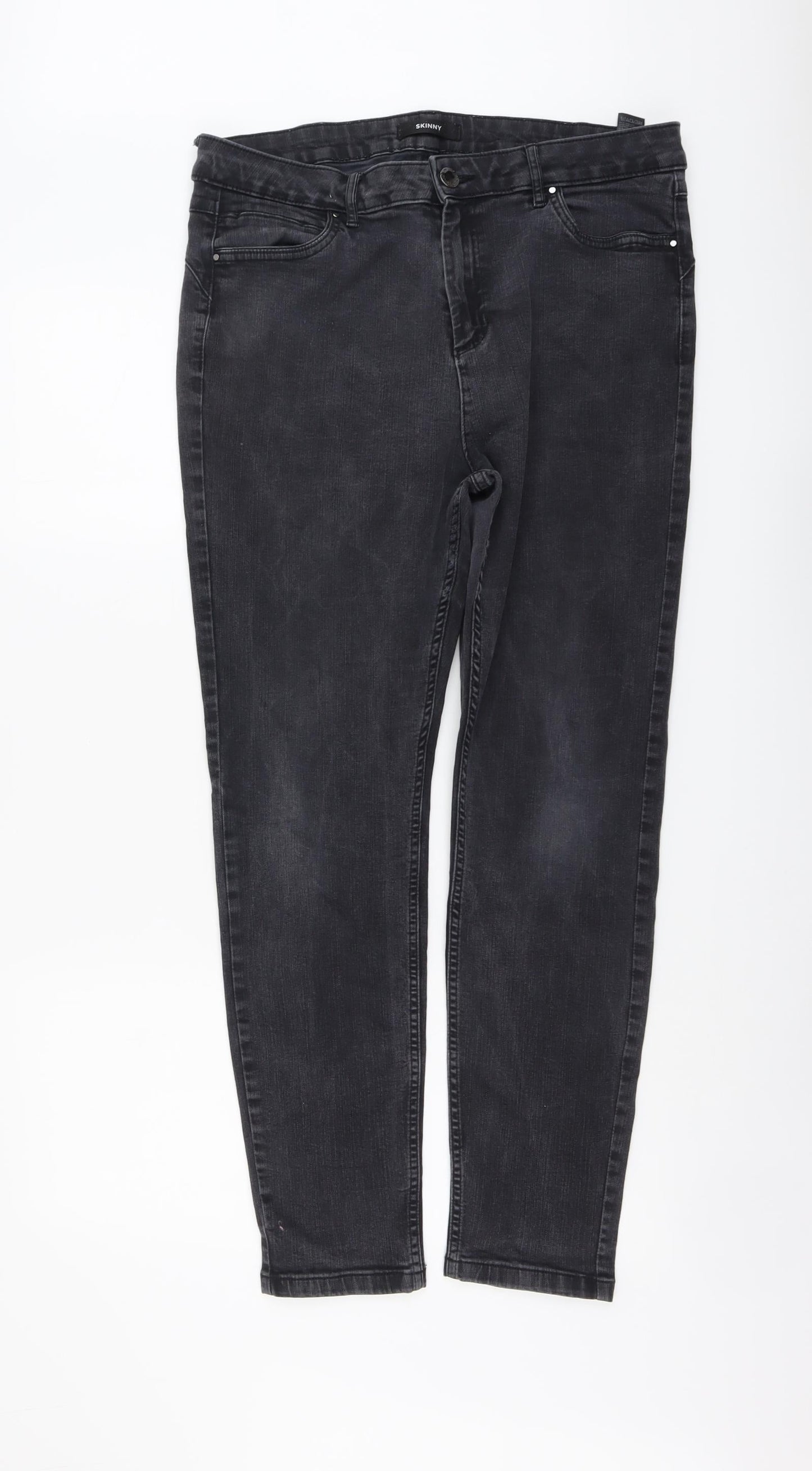 Marks and Spencer Womens Grey Cotton Skinny Jeans Size 18 L28 in Regular Button