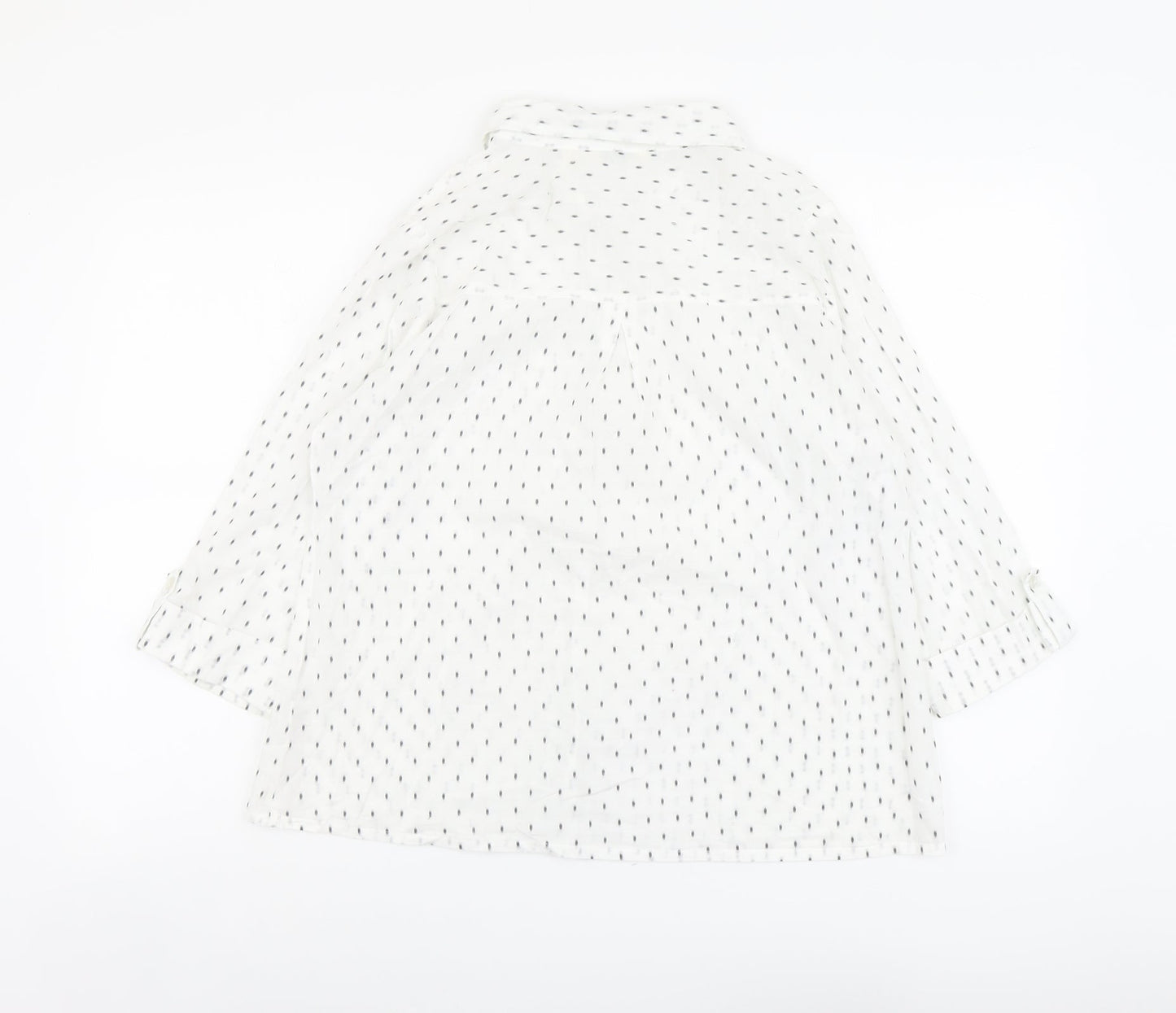 Adini Womens White Geometric Cotton Basic Button-Up Size L Collared