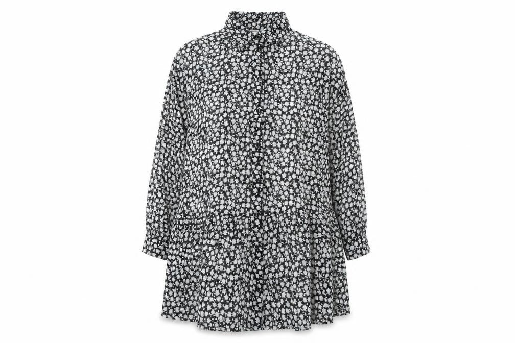 H&M Womens Black Floral Polyester Shirt Dress Size 8 Collared Button - Tiered