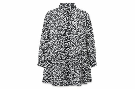 H&M Womens Black Floral Polyester Shirt Dress Size 8 Collared Button - Tiered