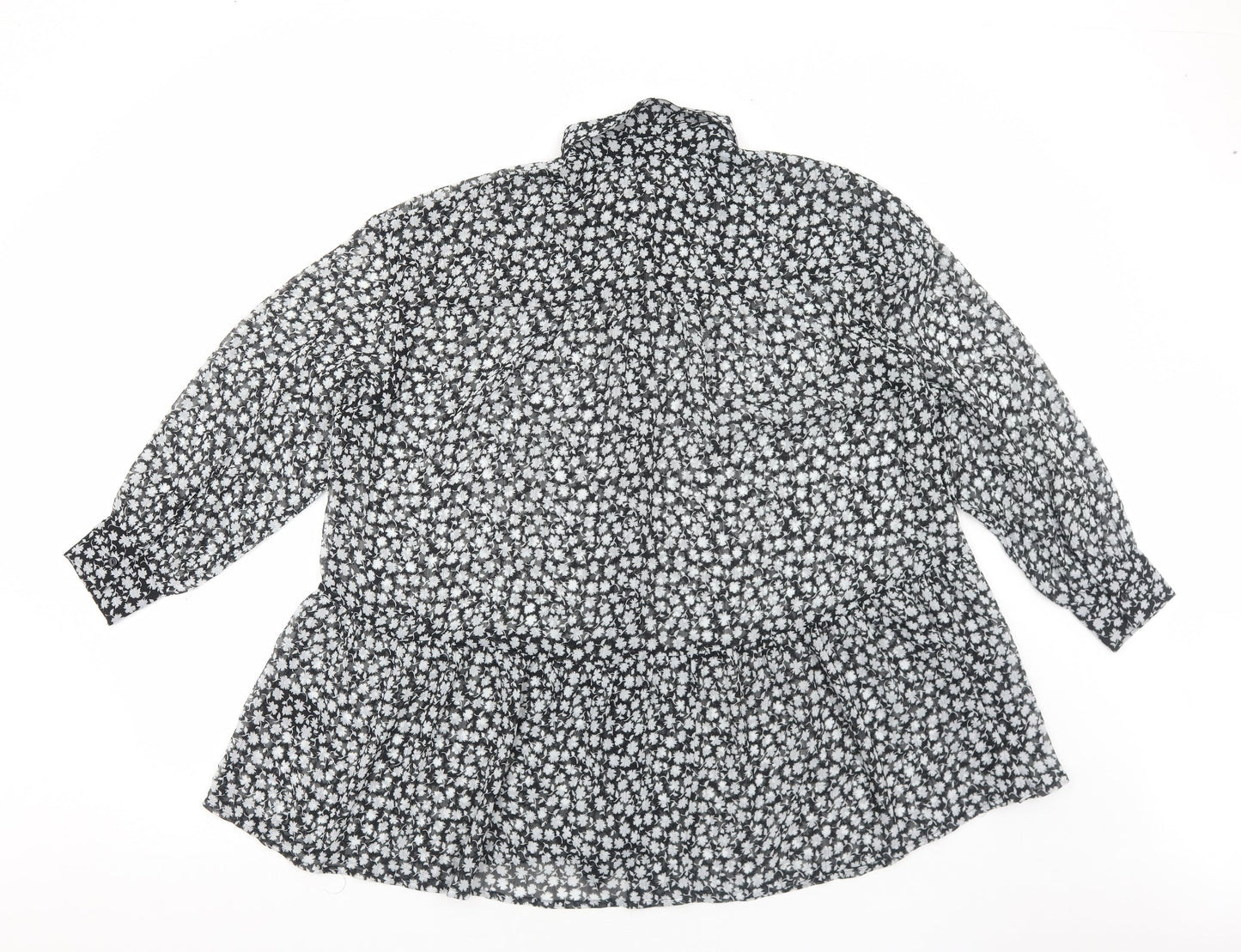 H&M Womens Black Floral Polyester Shirt Dress Size 8 Collared Button - Tiered