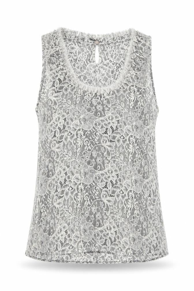 Topshop Womens Black Geometric Polyester Basic Tank Size 10 Round Neck - Lace Effect