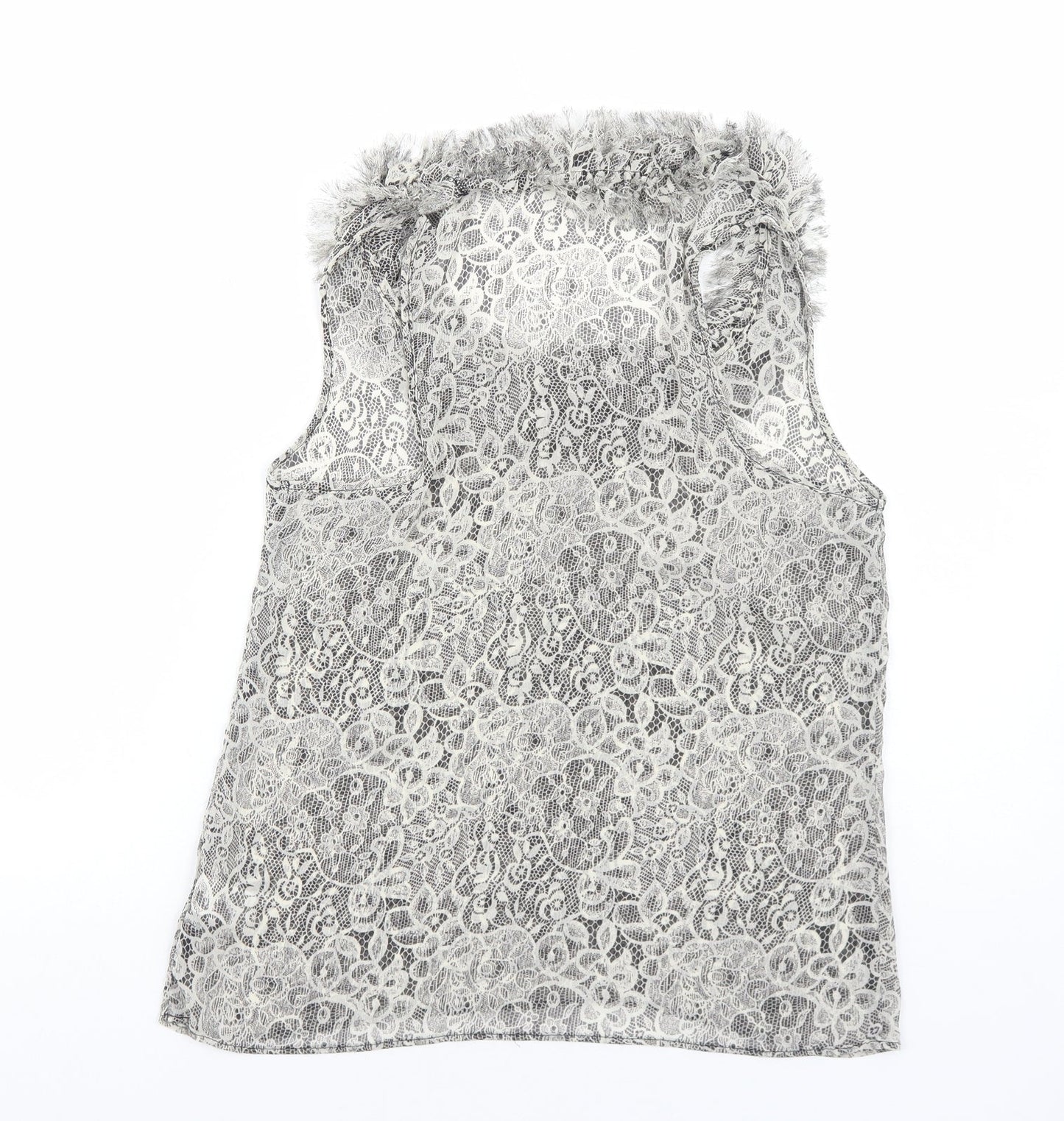 Topshop Womens Black Geometric Polyester Basic Tank Size 10 Round Neck - Lace Effect