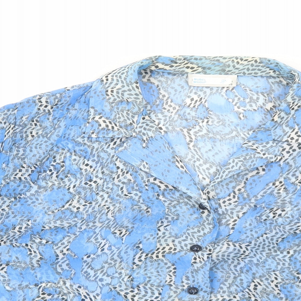 Preworn Womens Blue Geometric Polyester Basic Button-Up Size 10 Collared