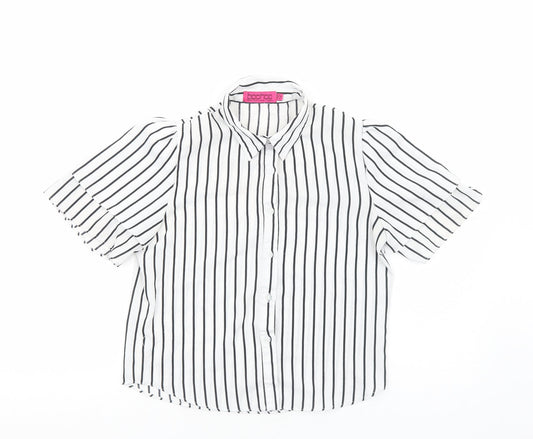 Boohoo Womens White Striped Polyester Basic Button-Up Size 8 Collared