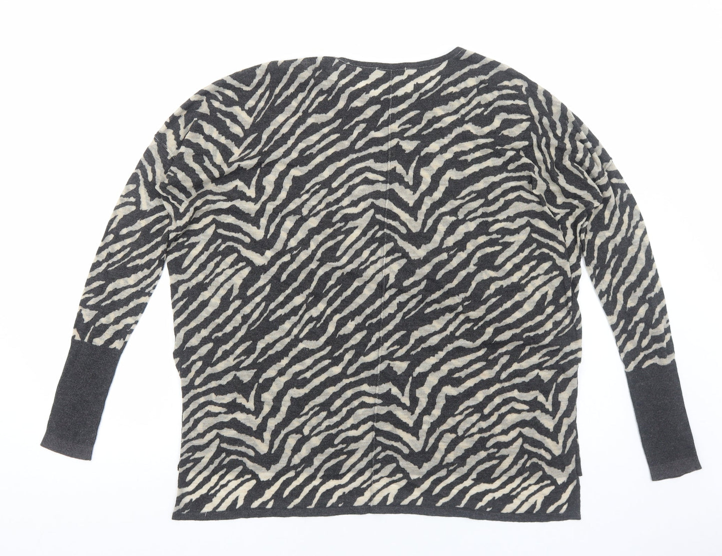 H&M Womens Grey Round Neck Animal Print Acrylic Pullover Jumper Size S - Zebra print