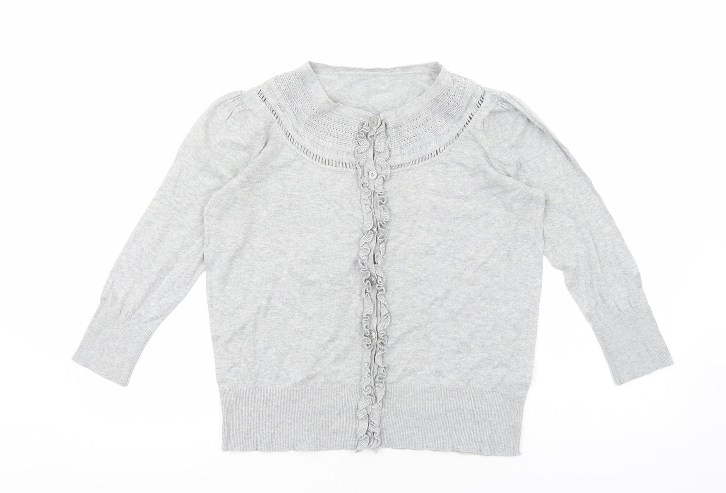 Debenhams Womens Grey Round Neck Cotton Cardigan Jumper Size 14