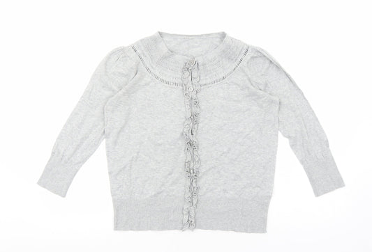 Debenhams Womens Grey Round Neck Cotton Cardigan Jumper Size 14