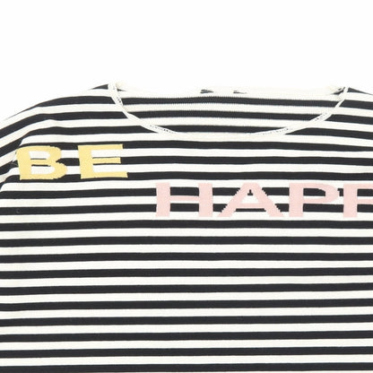 M&Co Womens Black Round Neck Striped Acrylic Pullover Jumper Size 12 - Happy