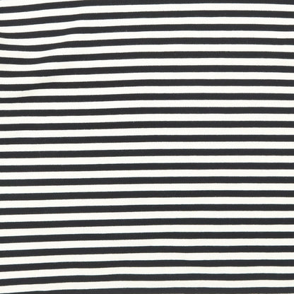M&Co Womens Black Round Neck Striped Acrylic Pullover Jumper Size 12 - Happy