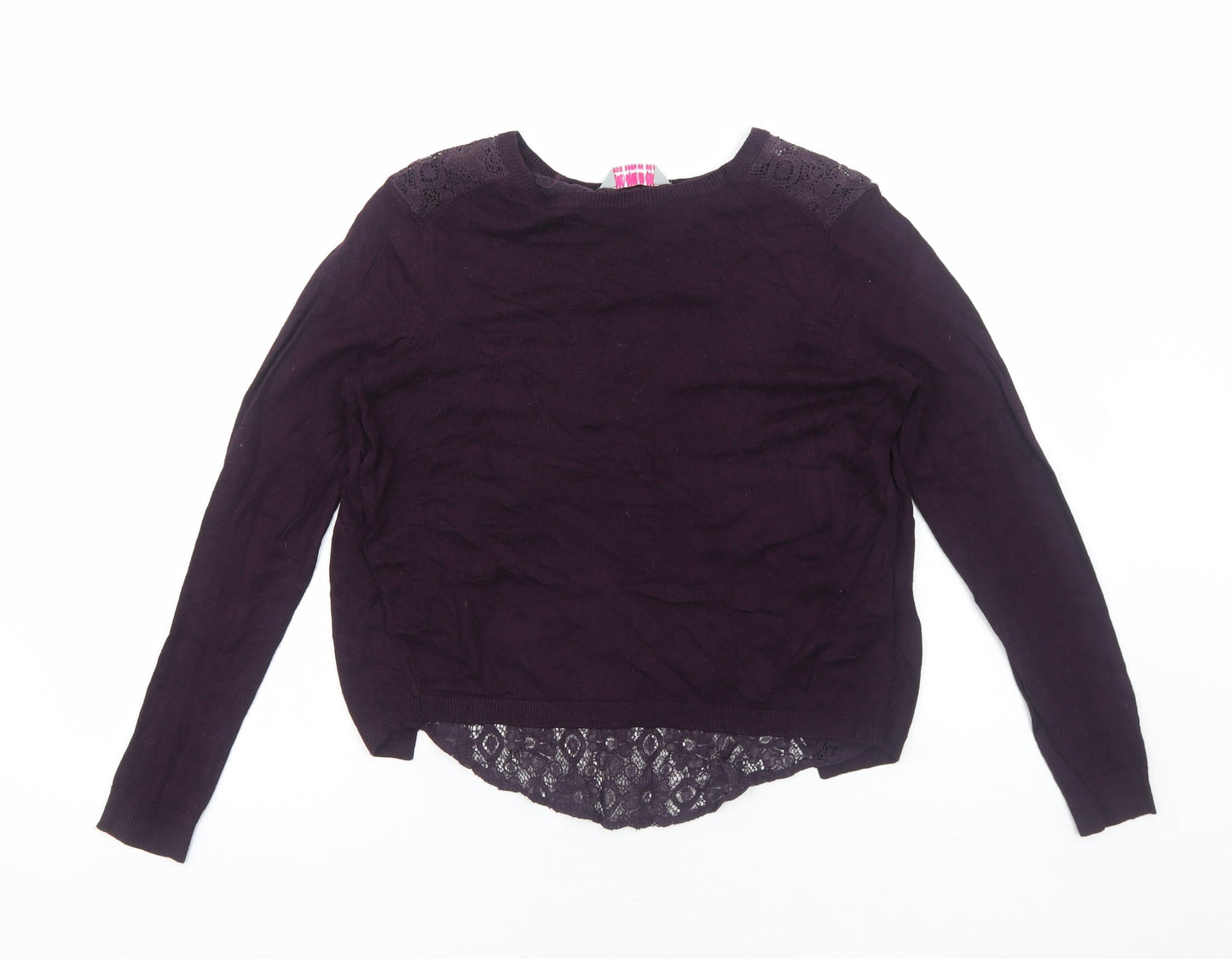Dorothy Perkins Womens Purple Round Neck Viscose Pullover Jumper Size 8 - Lace detail