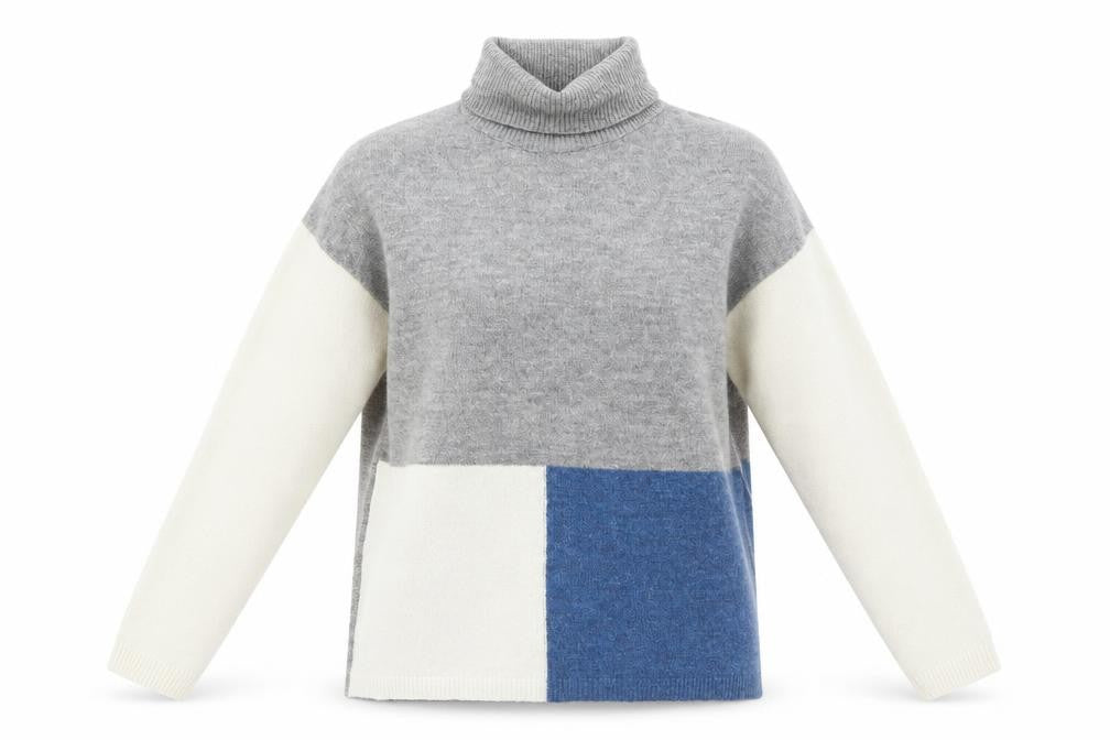 Peacocks Womens Grey Roll Neck Acrylic Pullover Jumper Size M - Colourblock