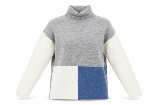 Peacocks Womens Grey Roll Neck Acrylic Pullover Jumper Size M - Colourblock