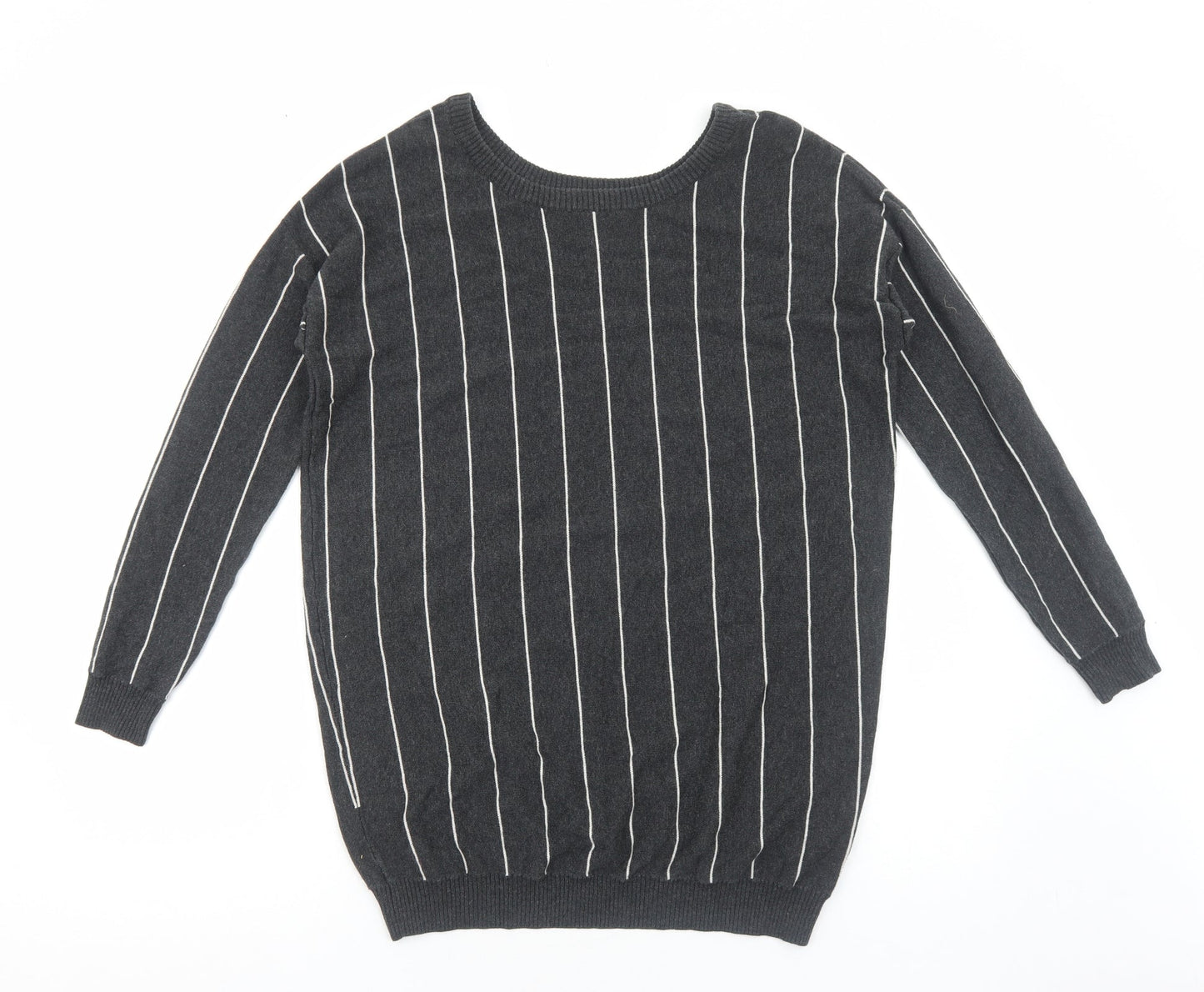 Atmosphere Womens Grey Round Neck Striped Cotton Pullover Jumper Size 10