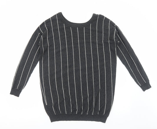 Atmosphere Womens Grey Round Neck Striped Cotton Pullover Jumper Size 10