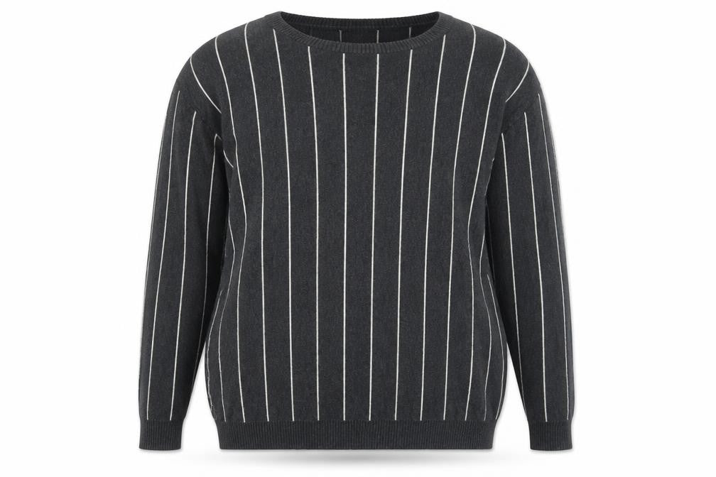 Atmosphere Womens Grey Round Neck Striped Cotton Pullover Jumper Size 10
