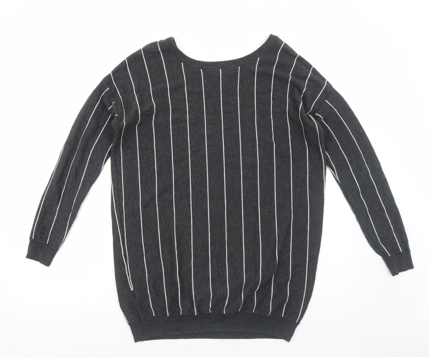 Atmosphere Womens Grey Round Neck Striped Cotton Pullover Jumper Size 10