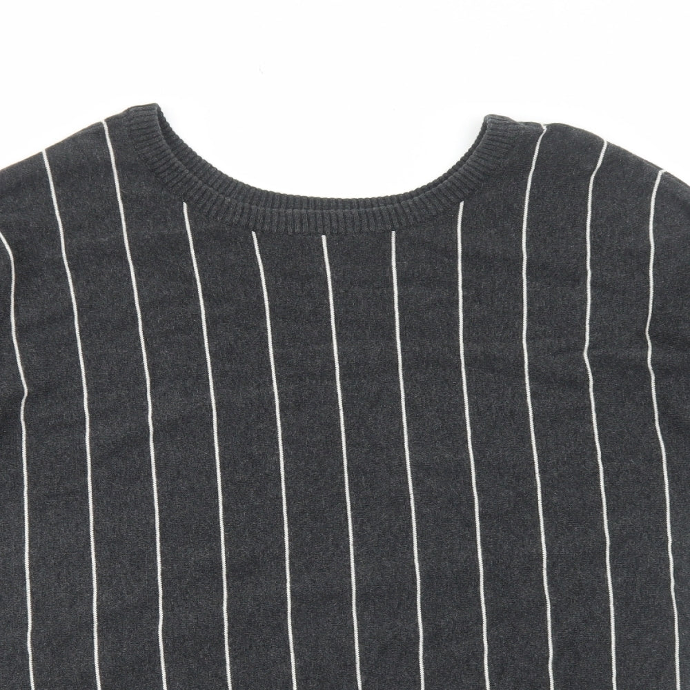 Atmosphere Womens Grey Round Neck Striped Cotton Pullover Jumper Size 10