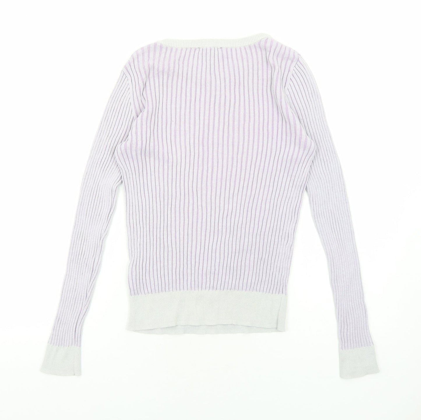 New Look Womens Purple Round Neck Striped Cotton Pullover Jumper Size 8