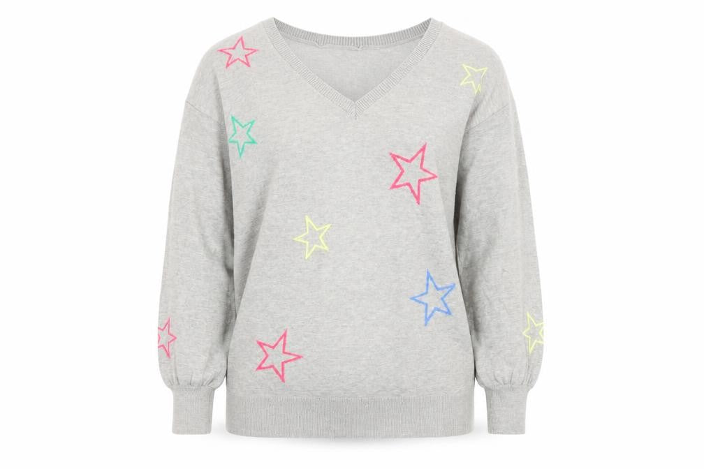 Very Womens Grey V-Neck Geometric Viscose Pullover Jumper Size 10 - Star Print