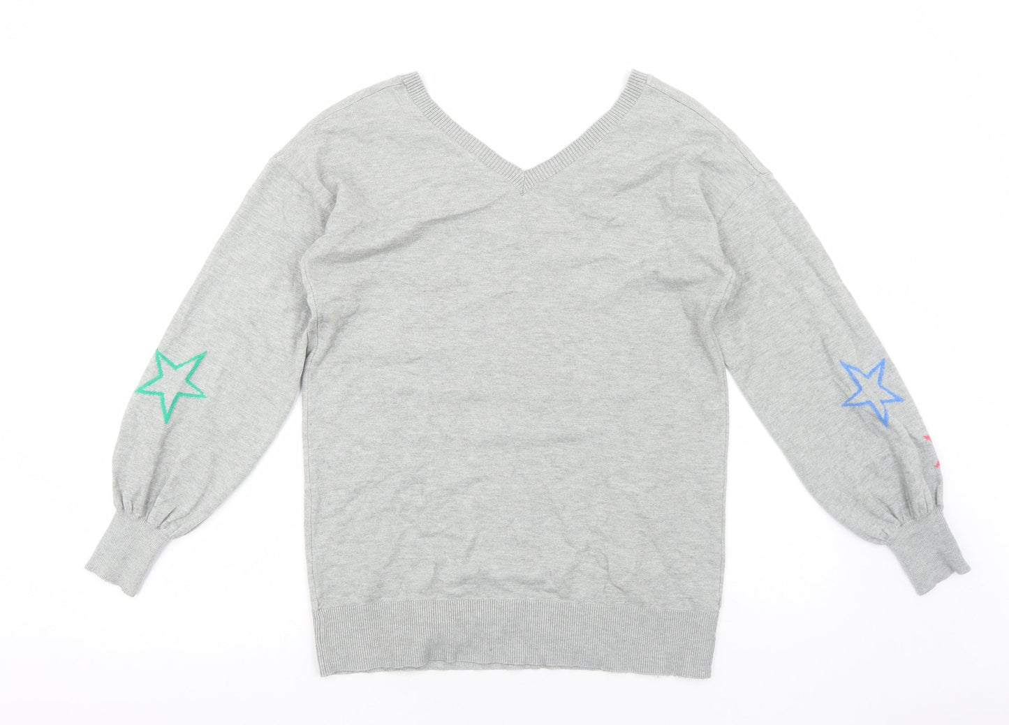 Very Womens Grey V-Neck Geometric Viscose Pullover Jumper Size 10 - Star Print