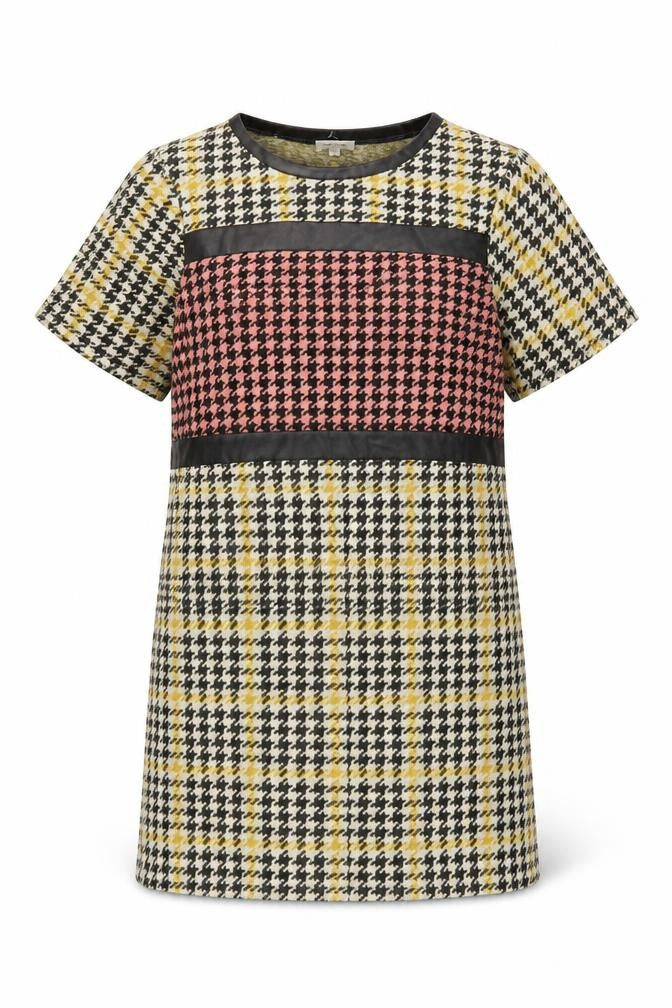 River Island Womens Yellow Houndstooth Cotton Shift Size 10 Round Neck Pullover