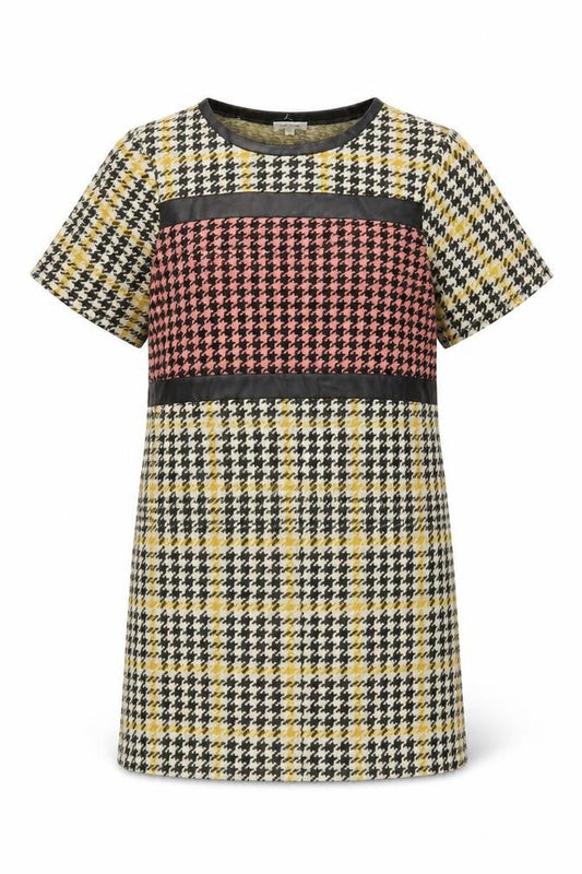 River Island Womens Yellow Houndstooth Cotton Shift Size 10 Round Neck Pullover