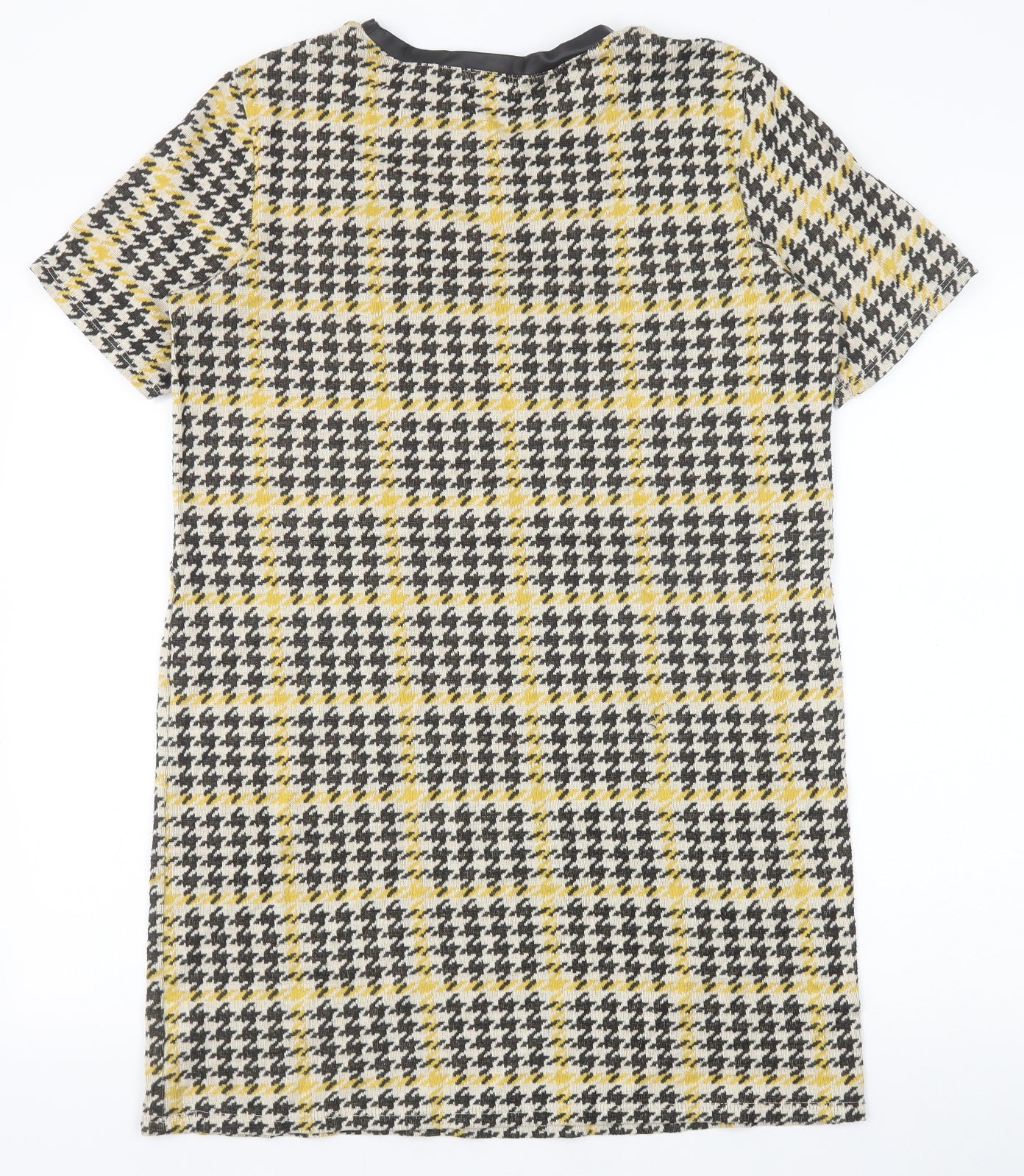 River Island Womens Yellow Houndstooth Cotton Shift Size 10 Round Neck Pullover
