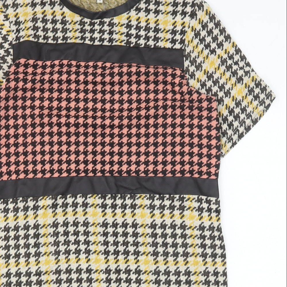 River Island Womens Yellow Houndstooth Cotton Shift Size 10 Round Neck Pullover