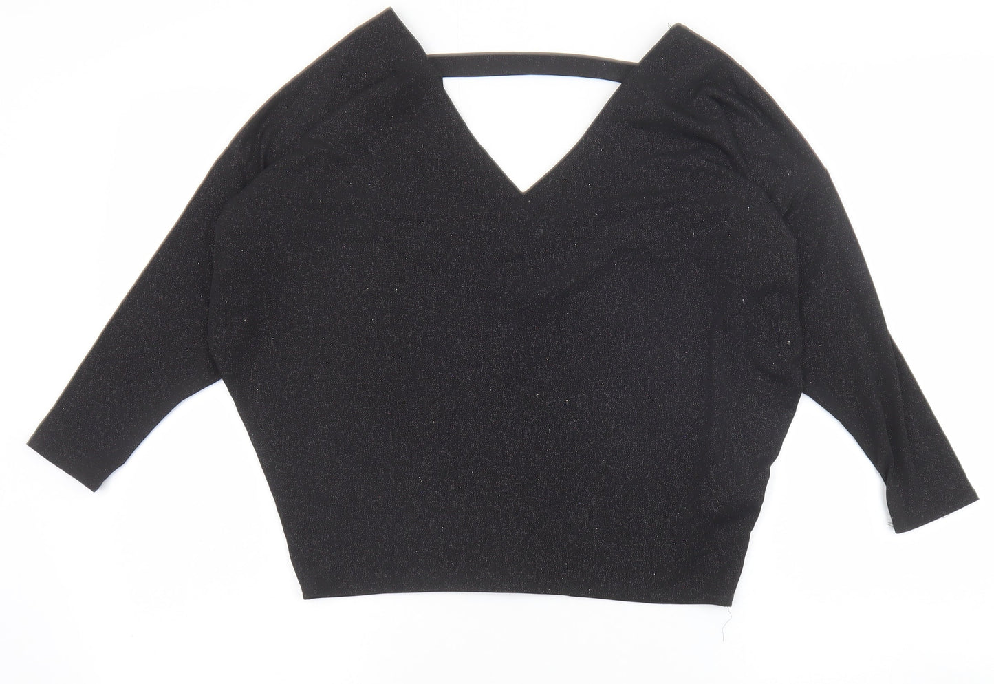 Dorothy Perkins Womens Black Polyester Basic Blouse Size 6 V-Neck - Batwing