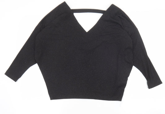 Dorothy Perkins Womens Black Polyester Basic Blouse Size 6 V-Neck - Batwing