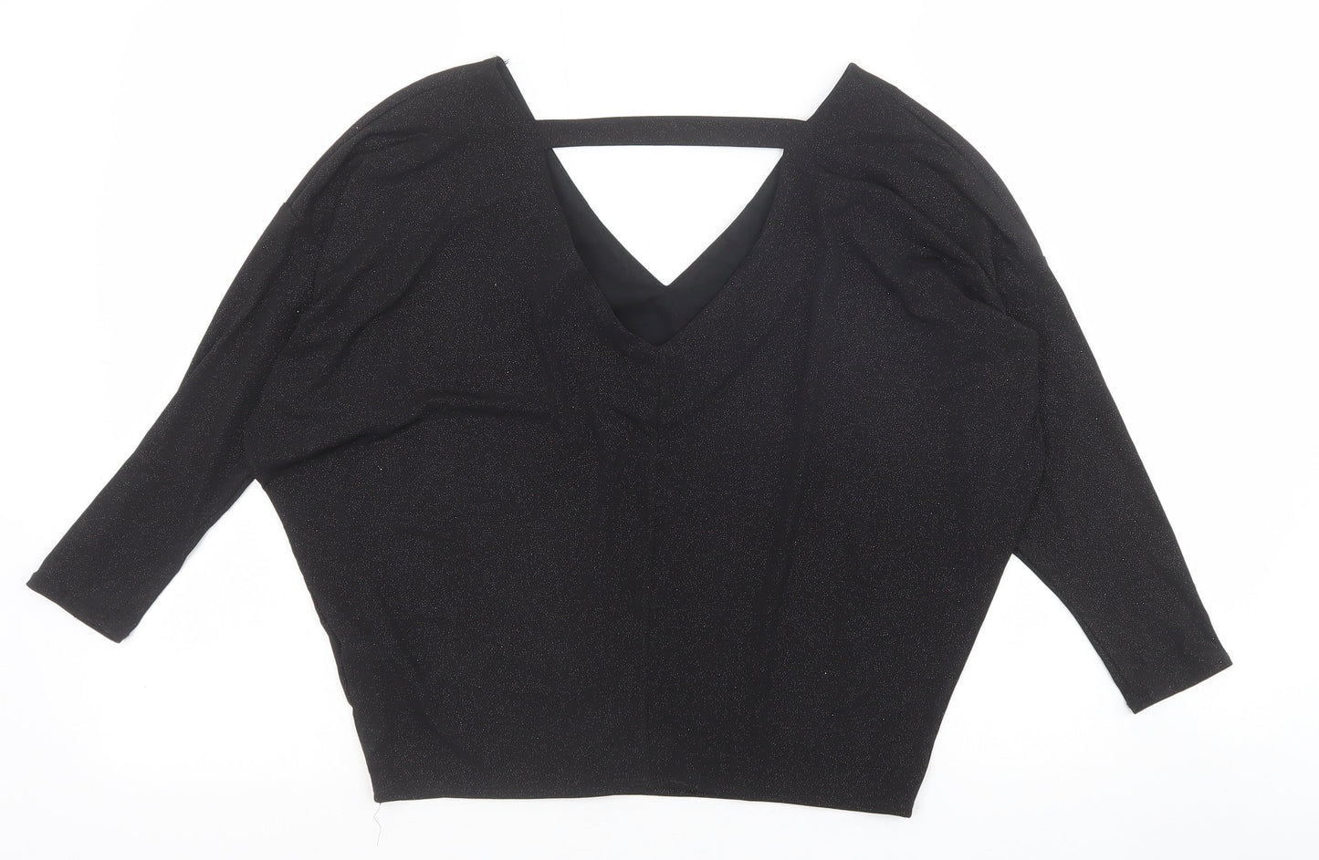 Dorothy Perkins Womens Black Polyester Basic Blouse Size 6 V-Neck - Batwing