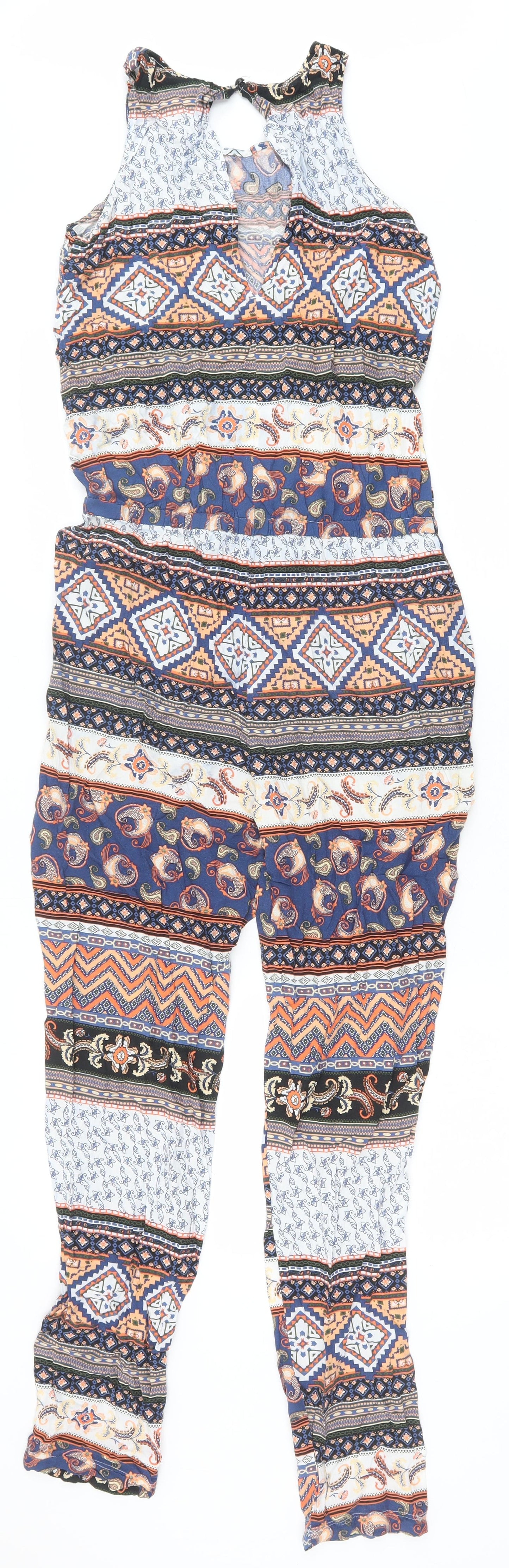 ESMARA Womens Multicoloured Geometric Polyester Jumpsuit One-Piece Size 8 Button