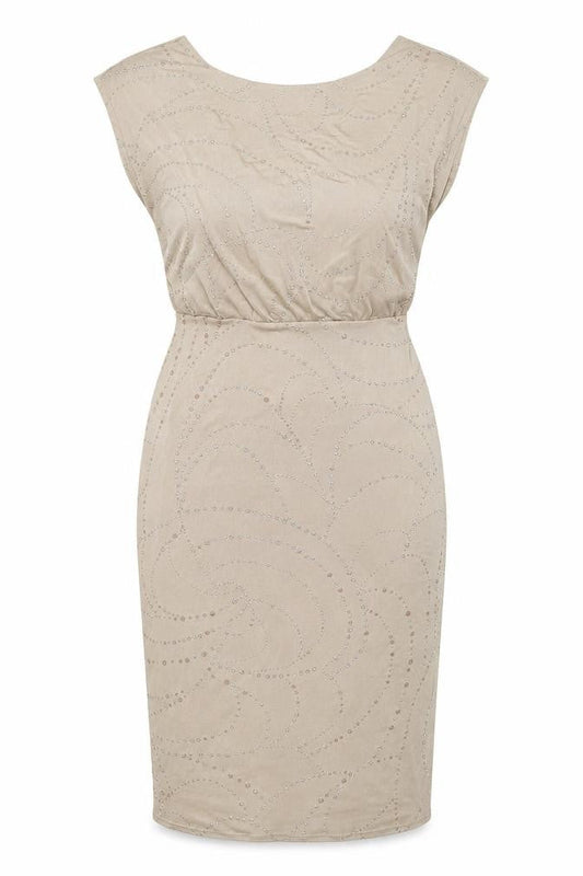 Dorothy Perkins Womens Beige Geometric Polyester Sheath Size 10 Round Neck Zip