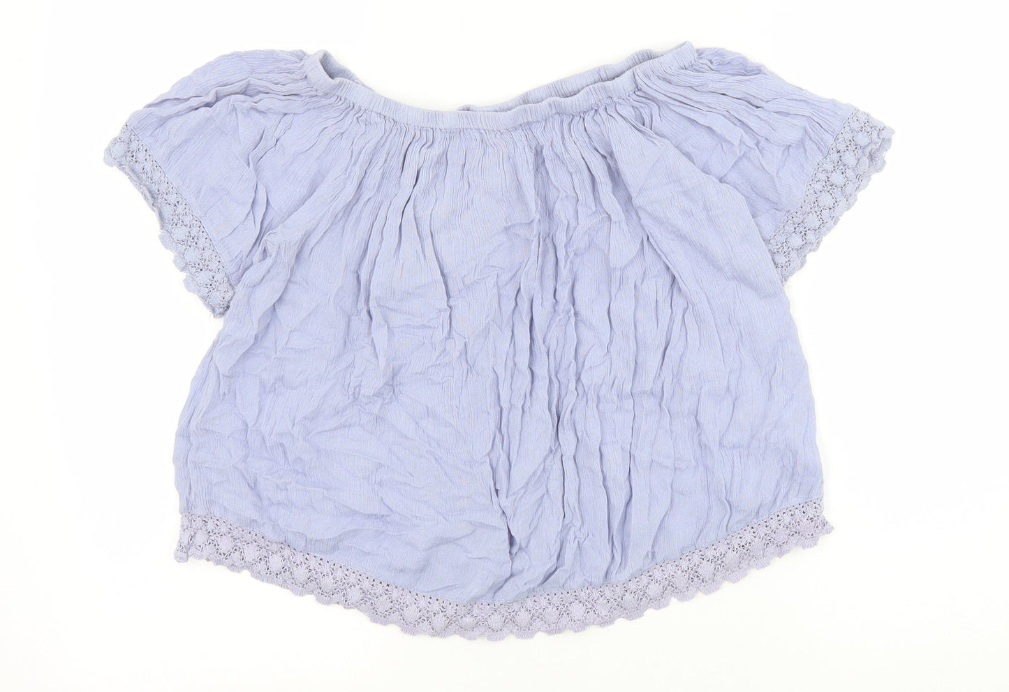 Select Womens Blue Viscose Basic Blouse Size 8 Off the Shoulder - Crochet Trim Bardot