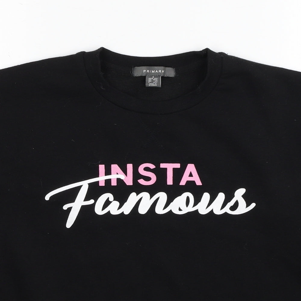 Primark Womens Black Polyester Pullover Sweatshirt Size 10 Pullover - Insta Famous Size 10-12