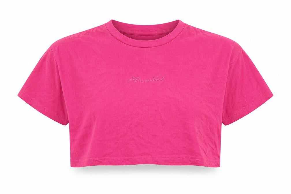 Missguided Womens Pink Cotton Cropped T-Shirt Size 8 Round Neck