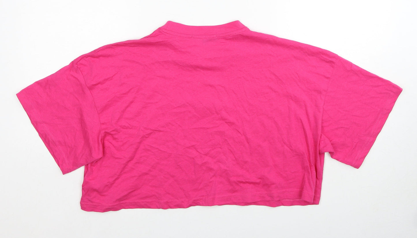 Missguided Womens Pink Cotton Cropped T-Shirt Size 8 Round Neck