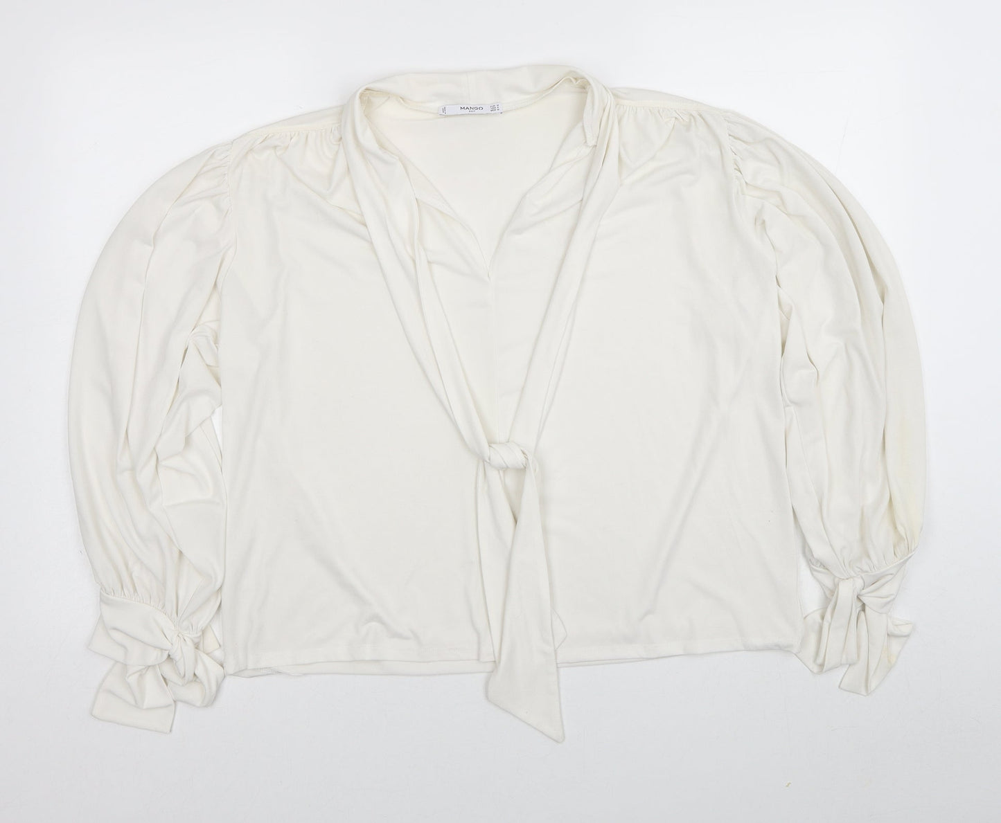 Mango Womens White Polyester Basic Blouse Size M V-Neck