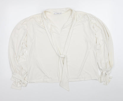 Mango Womens White Polyester Basic Blouse Size M V-Neck