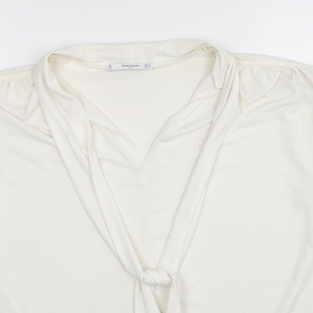 Mango Womens White Polyester Basic Blouse Size M V-Neck