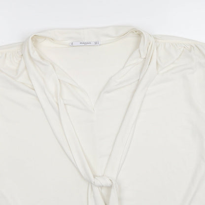 Mango Womens White Polyester Basic Blouse Size M V-Neck