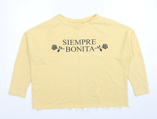 Pull&Bear Womens Yellow Cotton Pullover Sweatshirt Size S Pullover - Siempre Bonita