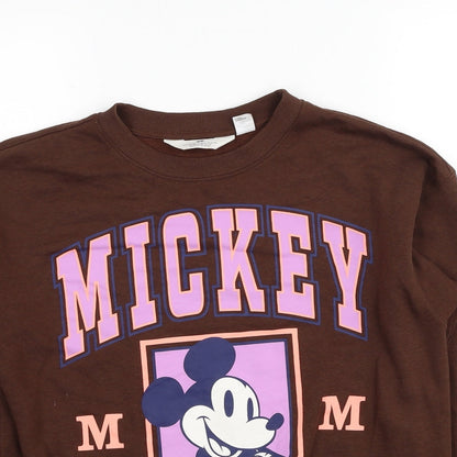 Preloved H&M Girls Brown Cotton Pullover Sweatshirt Size 10-11 Years Pullover - Mickey Mouse - Detail