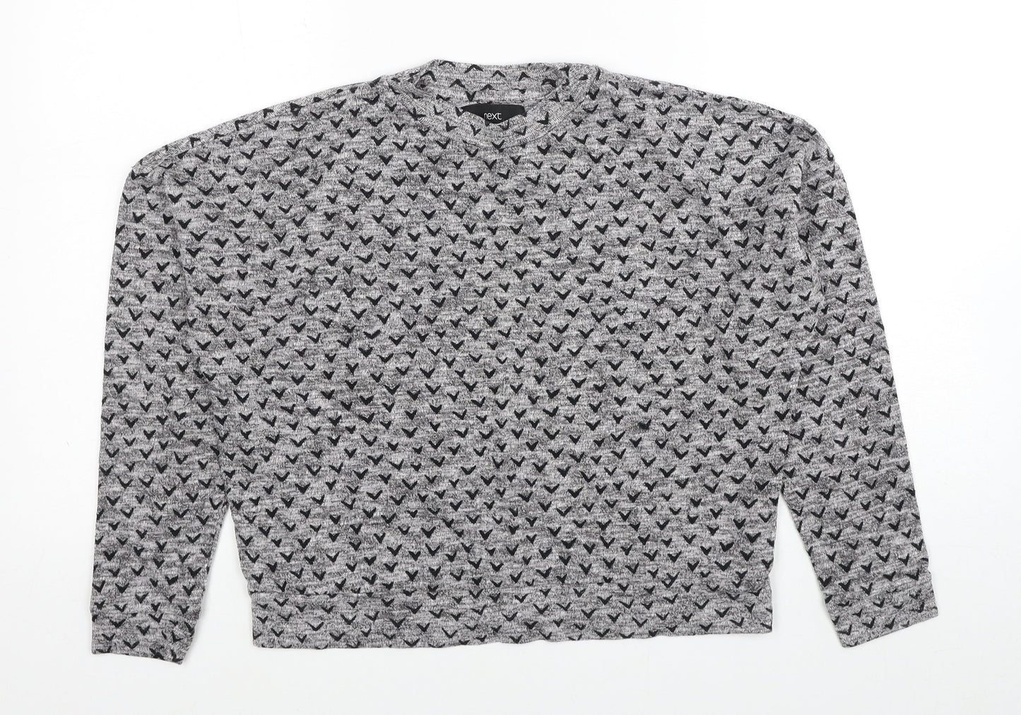 NEXT Womens Grey Round Neck Geometric Cotton Pullover Jumper Size 8