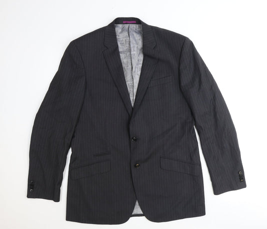 NEXT Mens Grey Striped Polyester Jacket Suit Jacket Size 42 Regular