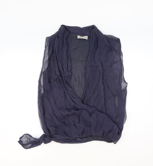 Label Lab Womens Blue Viscose Basic Blouse Size S Scoop Neck - Side Tie Detail