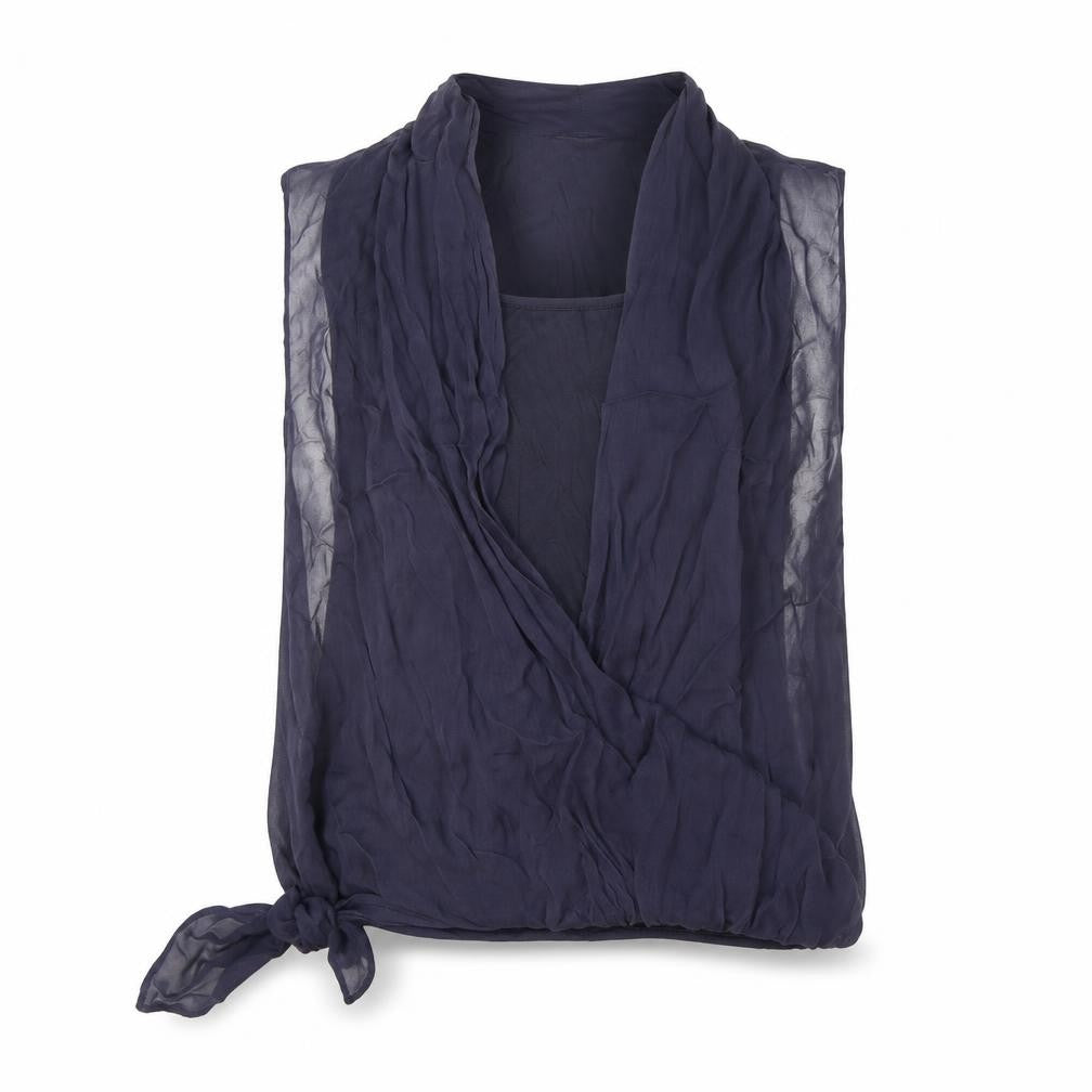 Label Lab Womens Blue Viscose Basic Blouse Size S Scoop Neck - Side Tie Detail