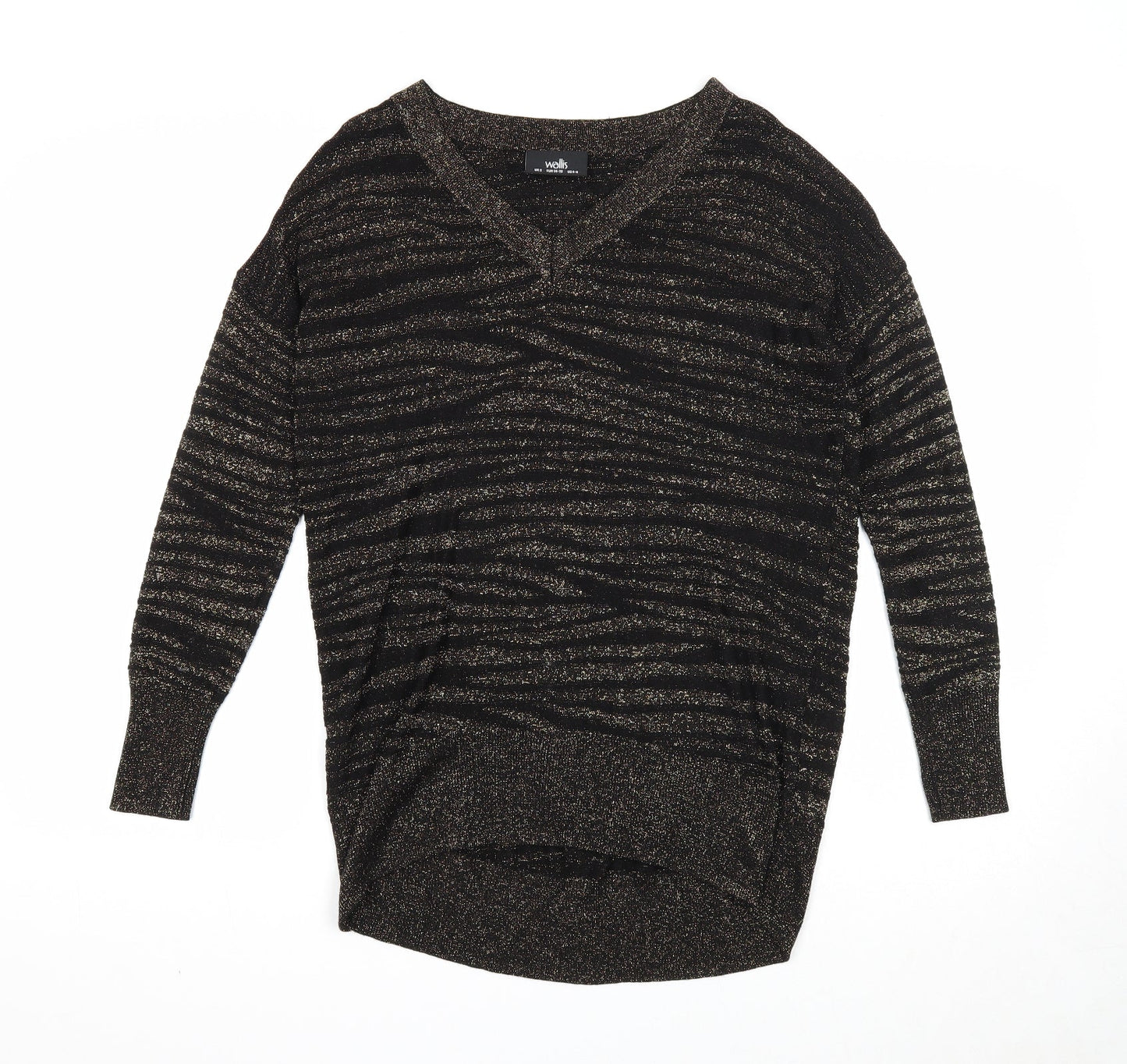 Wallis Womens Black V-Neck Animal Print Acrylic Pullover Jumper Size S