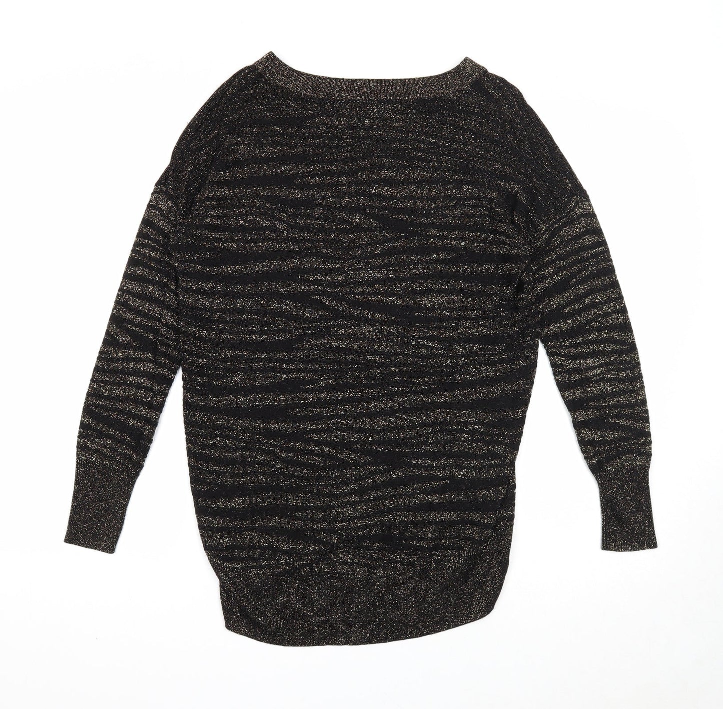Wallis Womens Black V-Neck Animal Print Acrylic Pullover Jumper Size S